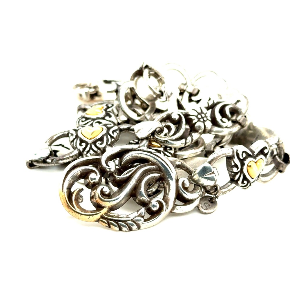 Brighton Two Tone Heart Scroll Chain Link Belt Western Mixed Metal 31.5in